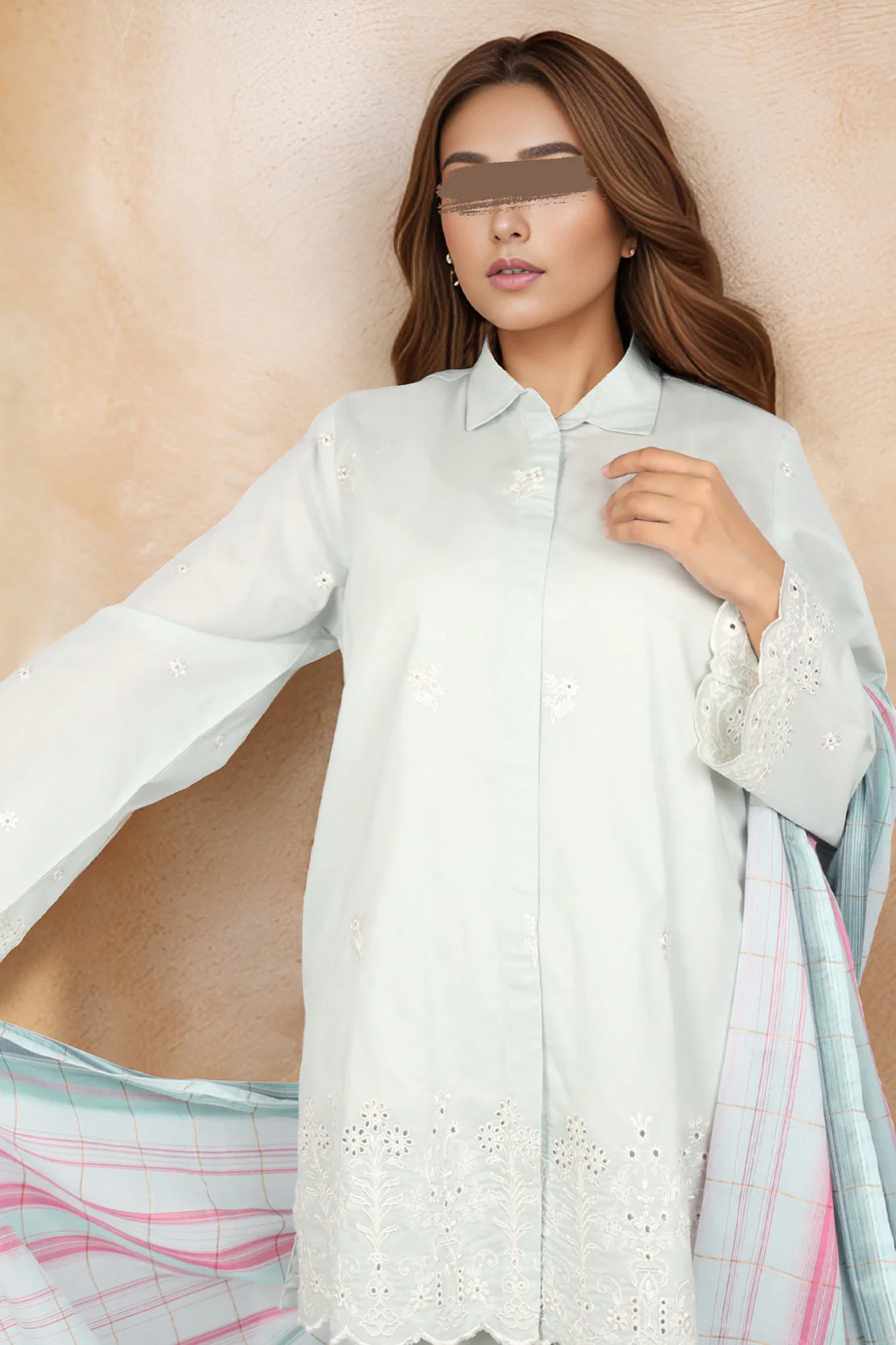 Solid Embroidered Cotton Stitched 3 Piece - Image 3
