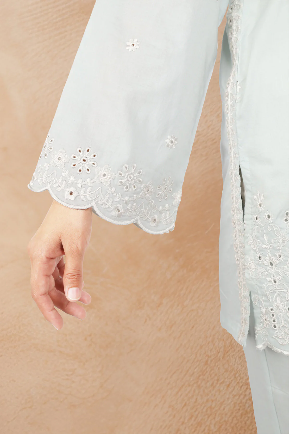 Solid Embroidered Cotton Stitched 3 Piece - Image 4