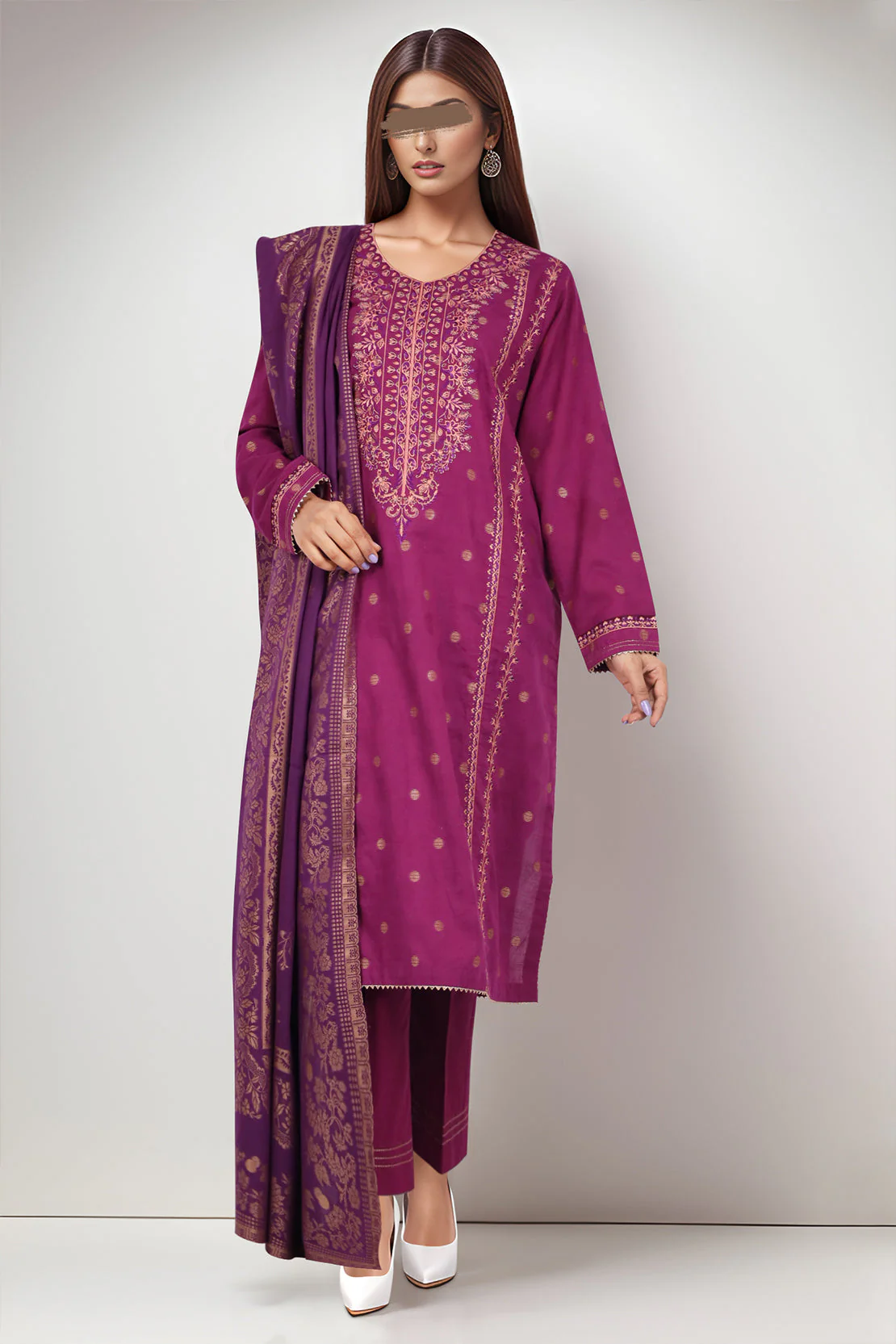 Solid Embroidered Cotton Stitched 3 Piece - Image 2
