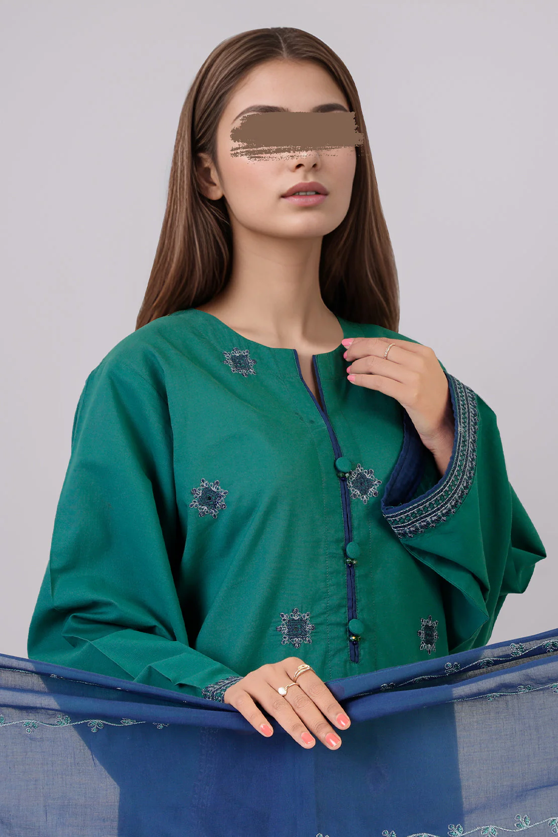Solid Embroidered Cotton Stitched 3 Piece - Image 3