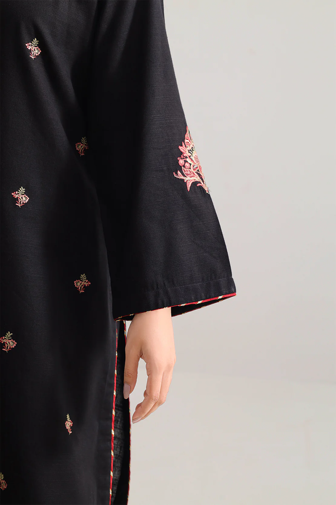Solid Embroidered Cotton Viscose Stitched 3 Piece - Image 5