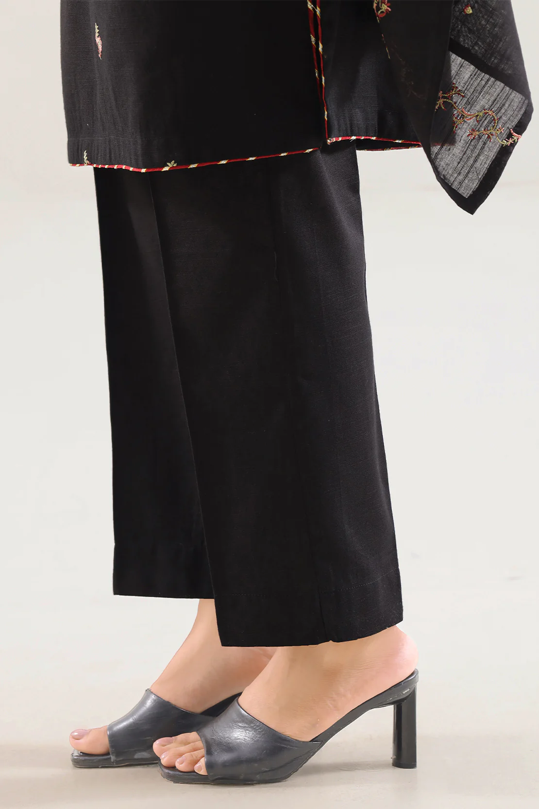 Solid Embroidered Cotton Viscose Stitched 3 Piece - Image 6