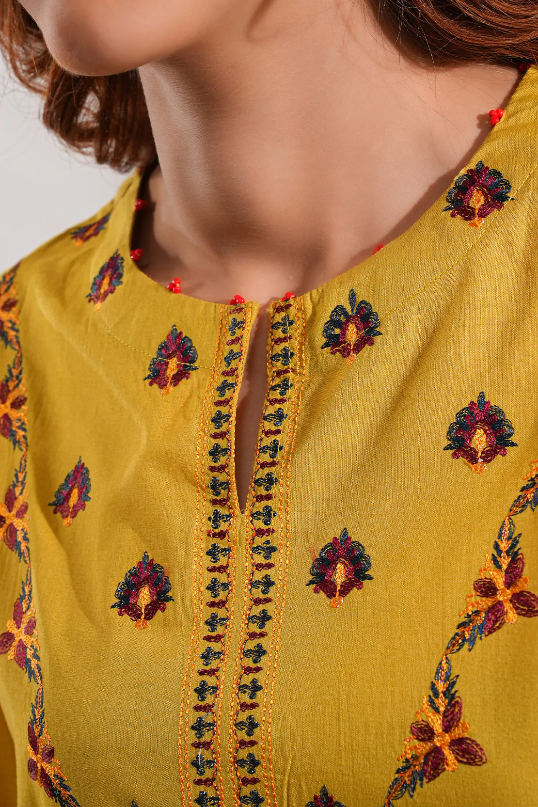 Solid Embroidered Cotton Stitched 3 Piece - Image 5