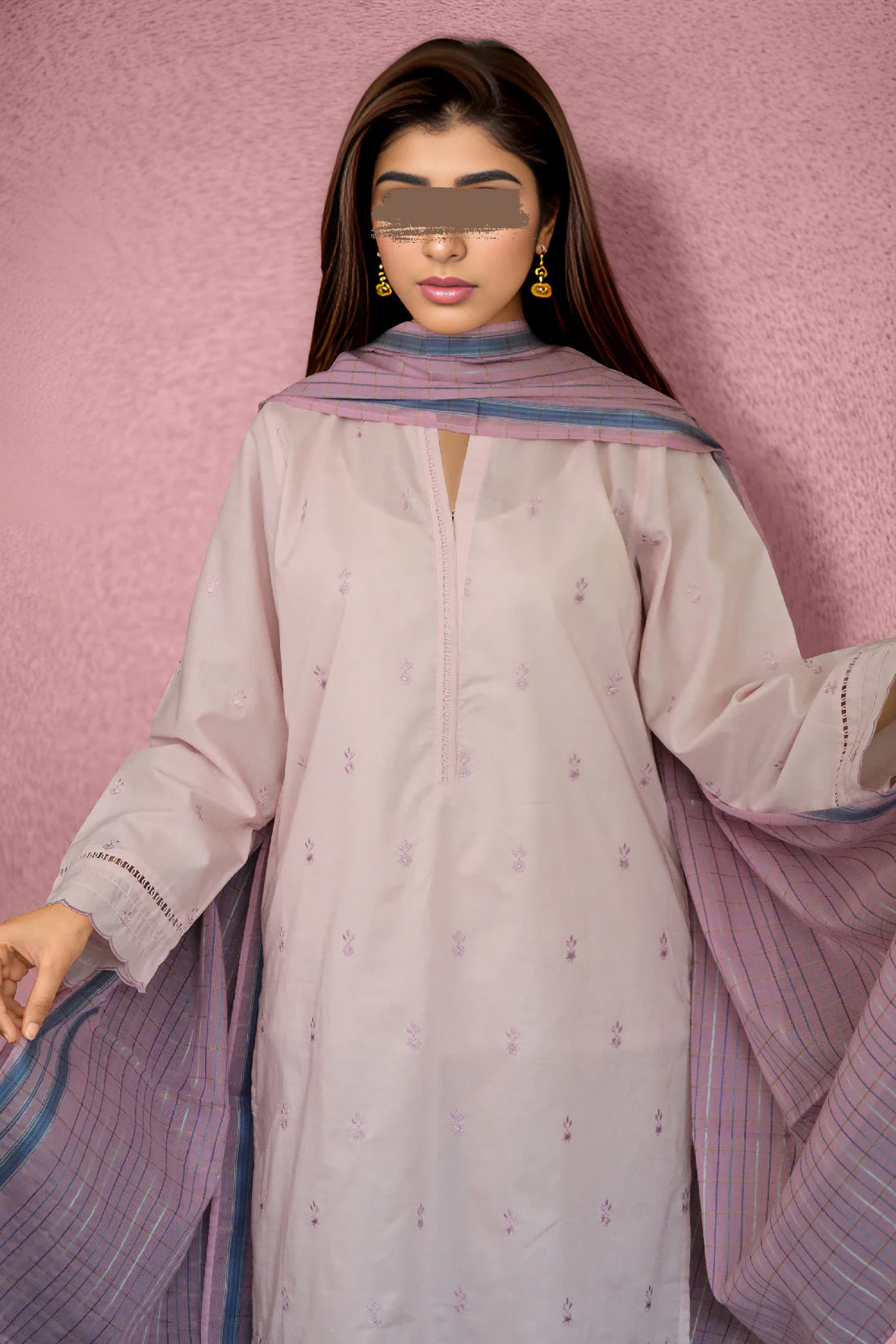 Solid Embroidered Cotton Stitched 3 Piece - Image 2
