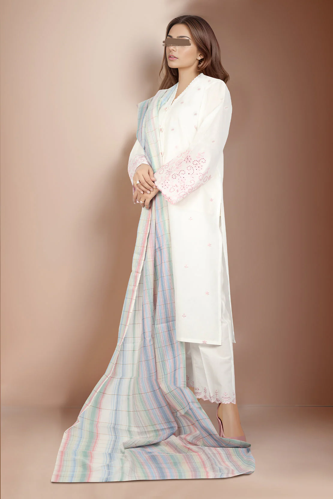Solid Embroidered Cotton Stitched 3 Piece - Image 3