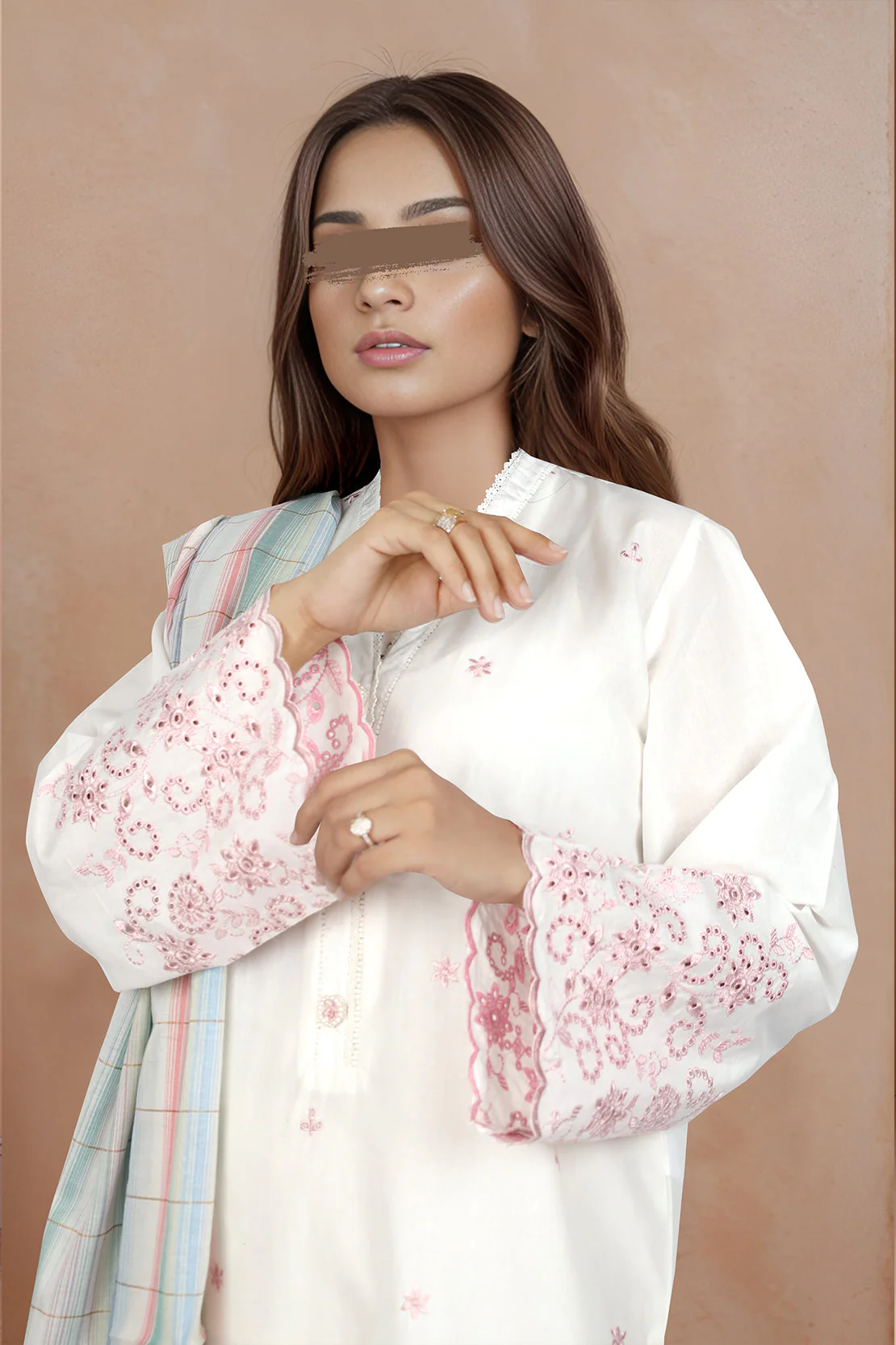 Solid Embroidered Cotton Stitched 3 Piece - Image 4