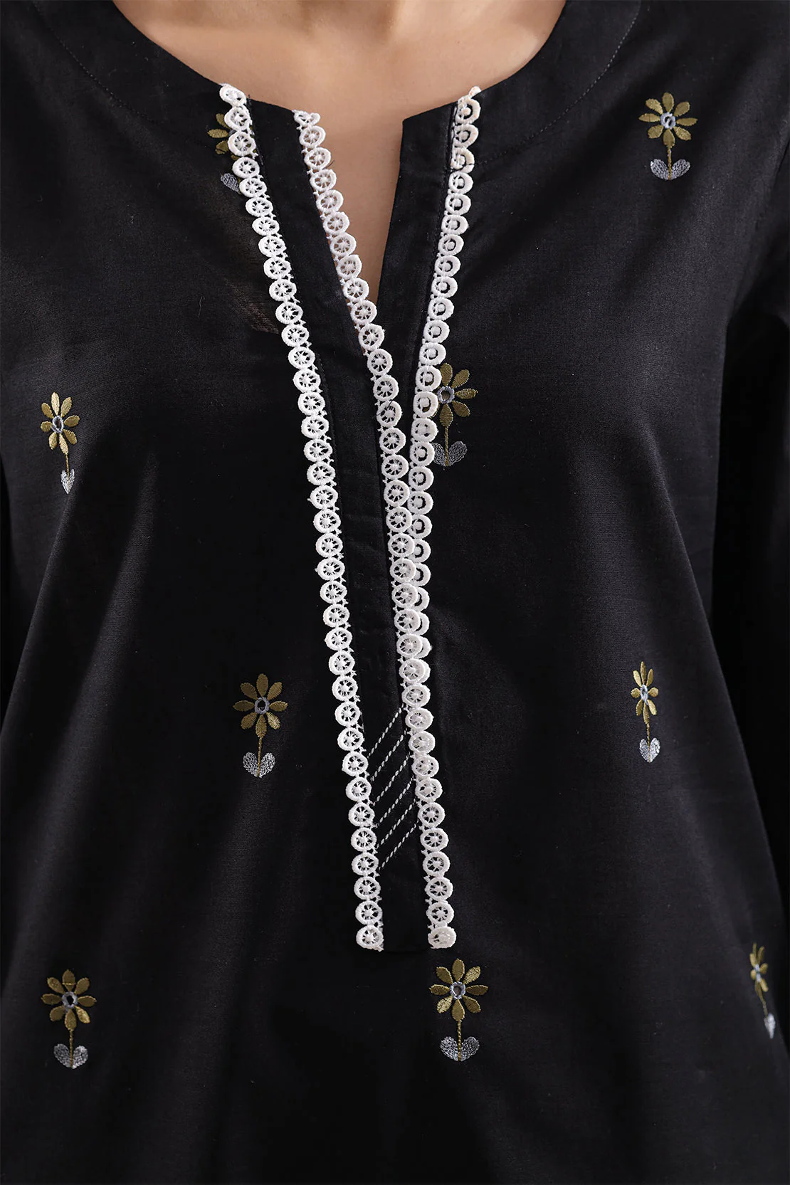Solid Embroidered Cotton Stitched 3 Piece - Image 3