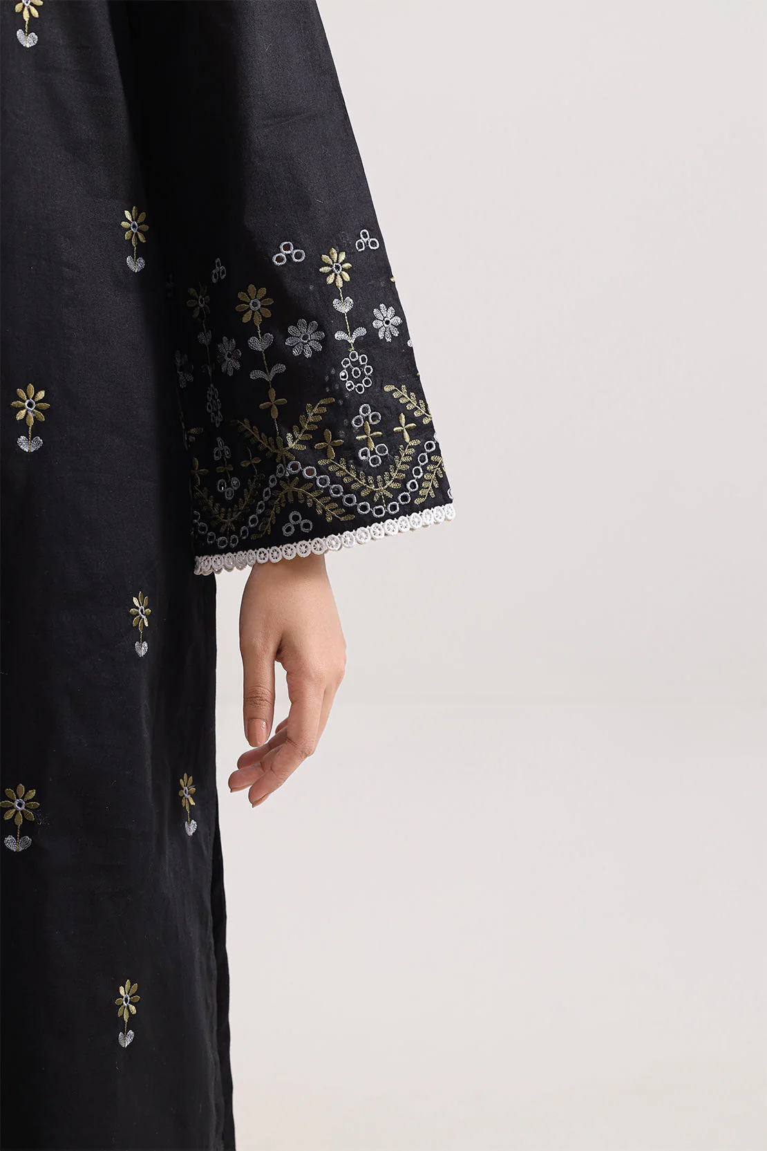 Solid Embroidered Cotton Stitched 3 Piece - Image 4