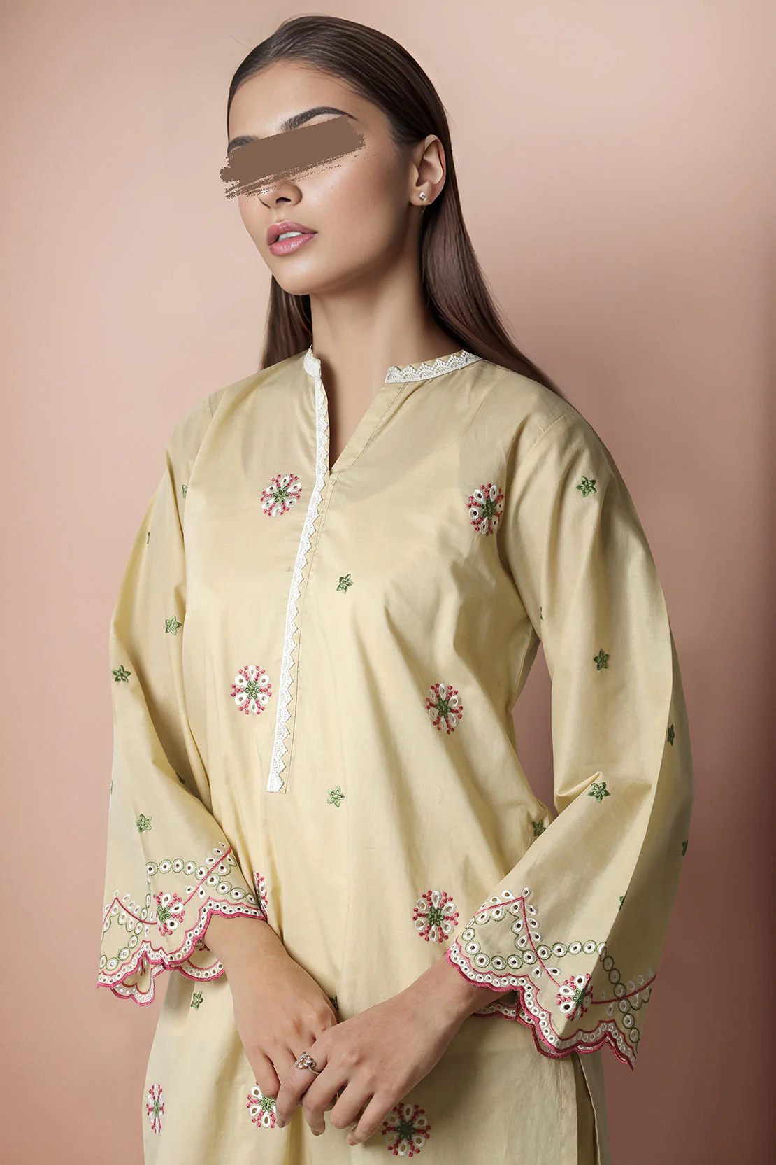Solid Embroidered Cotton Stitched Shirt - Image 3