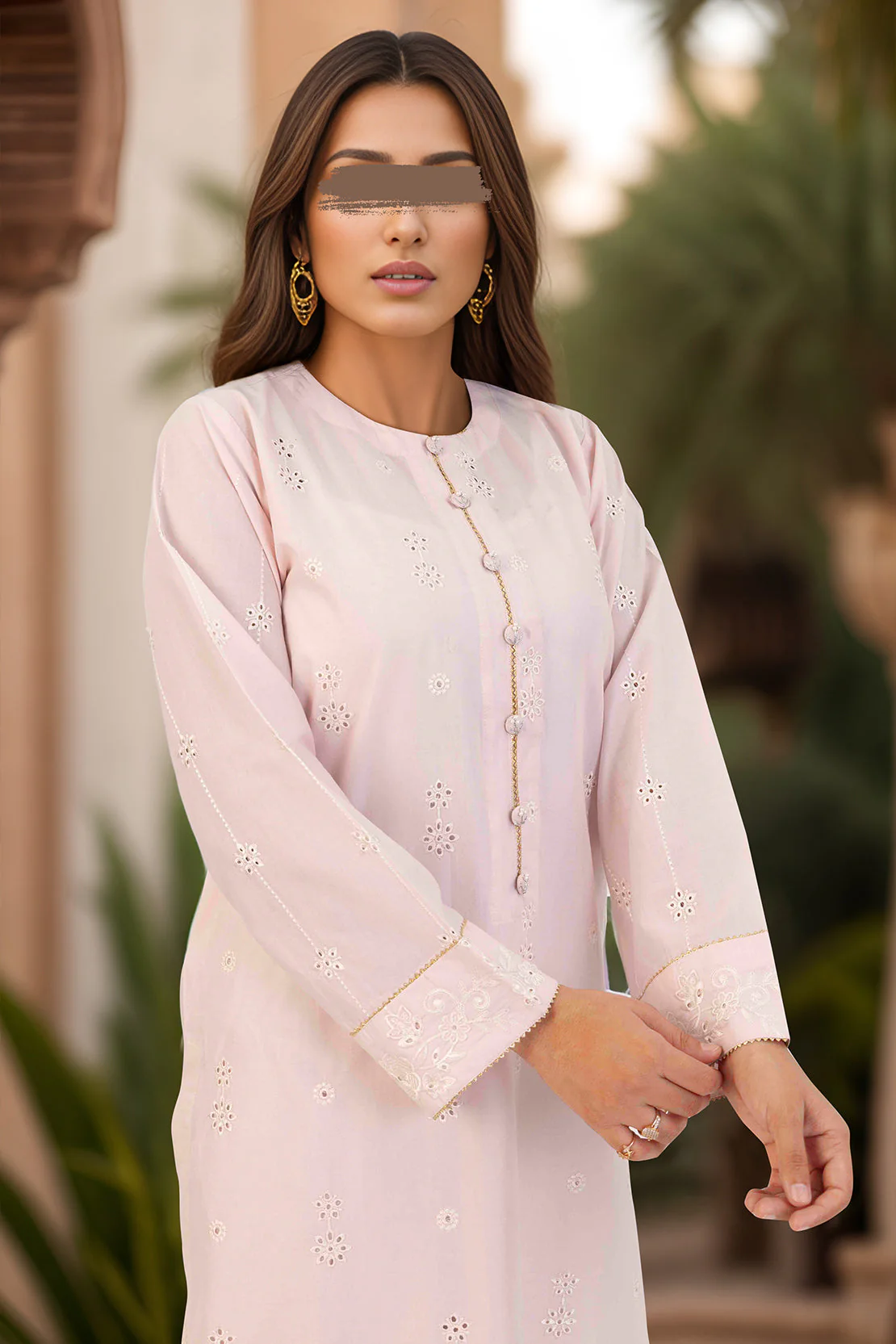 Solid Embroidered Cotton Stitched Shirt - Image 3