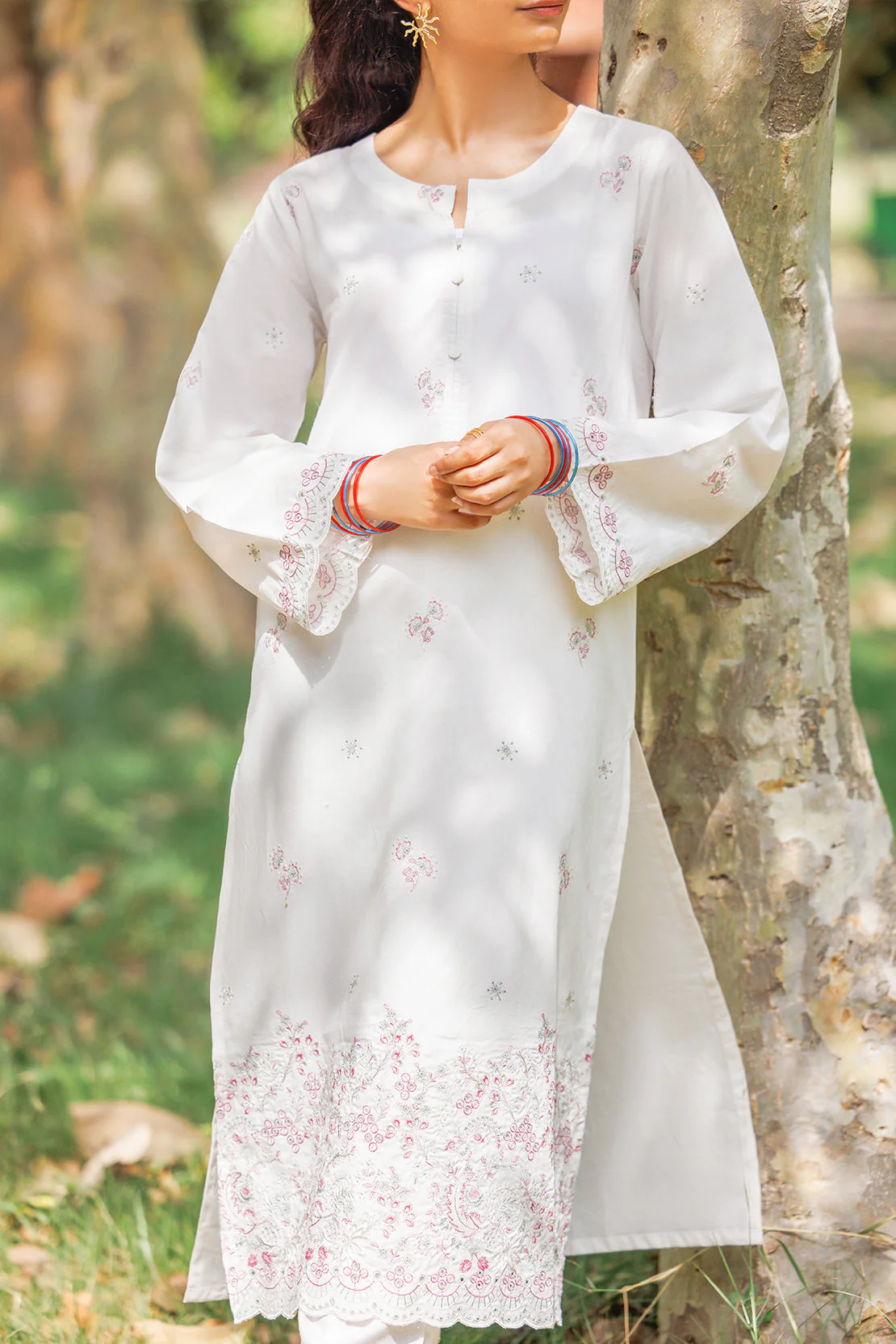 Solid Embroidered Cotton Stitched Shirt - Image 2