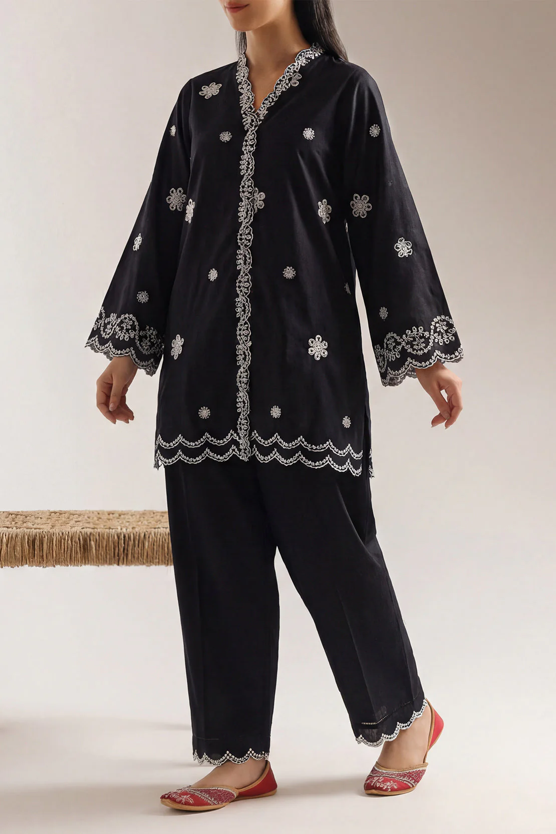 Solid Embroidered Cotton Stitched Shirt
