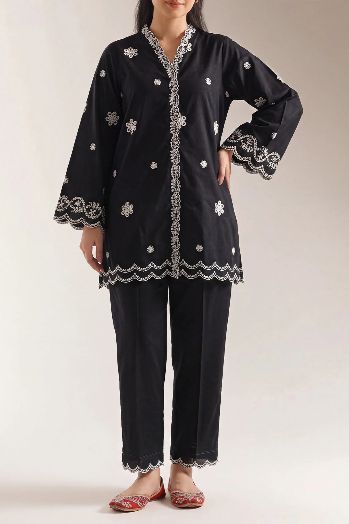 Solid Embroidered Cotton Stitched Shirt - Image 2
