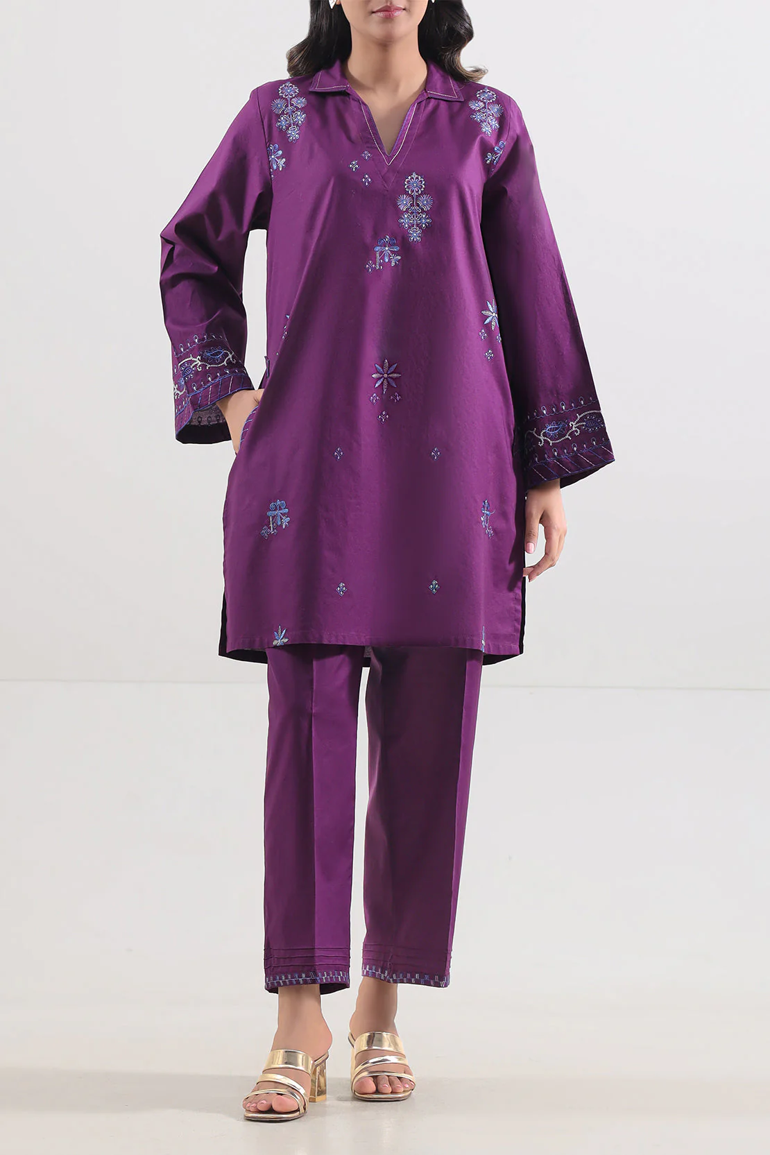 Solid Embroidered Cotton Stitched Shirt