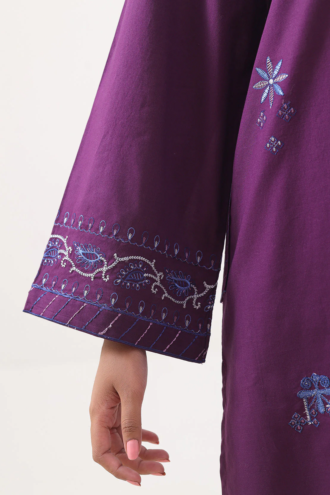 Solid Embroidered Cotton Stitched Shirt - Image 5