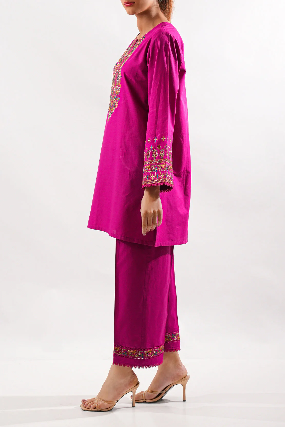 Solid Embroidered Cotton Stitched Shirt - Image 2