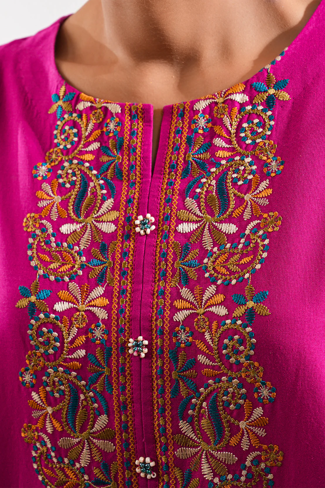 Solid Embroidered Cotton Stitched Shirt - Image 4