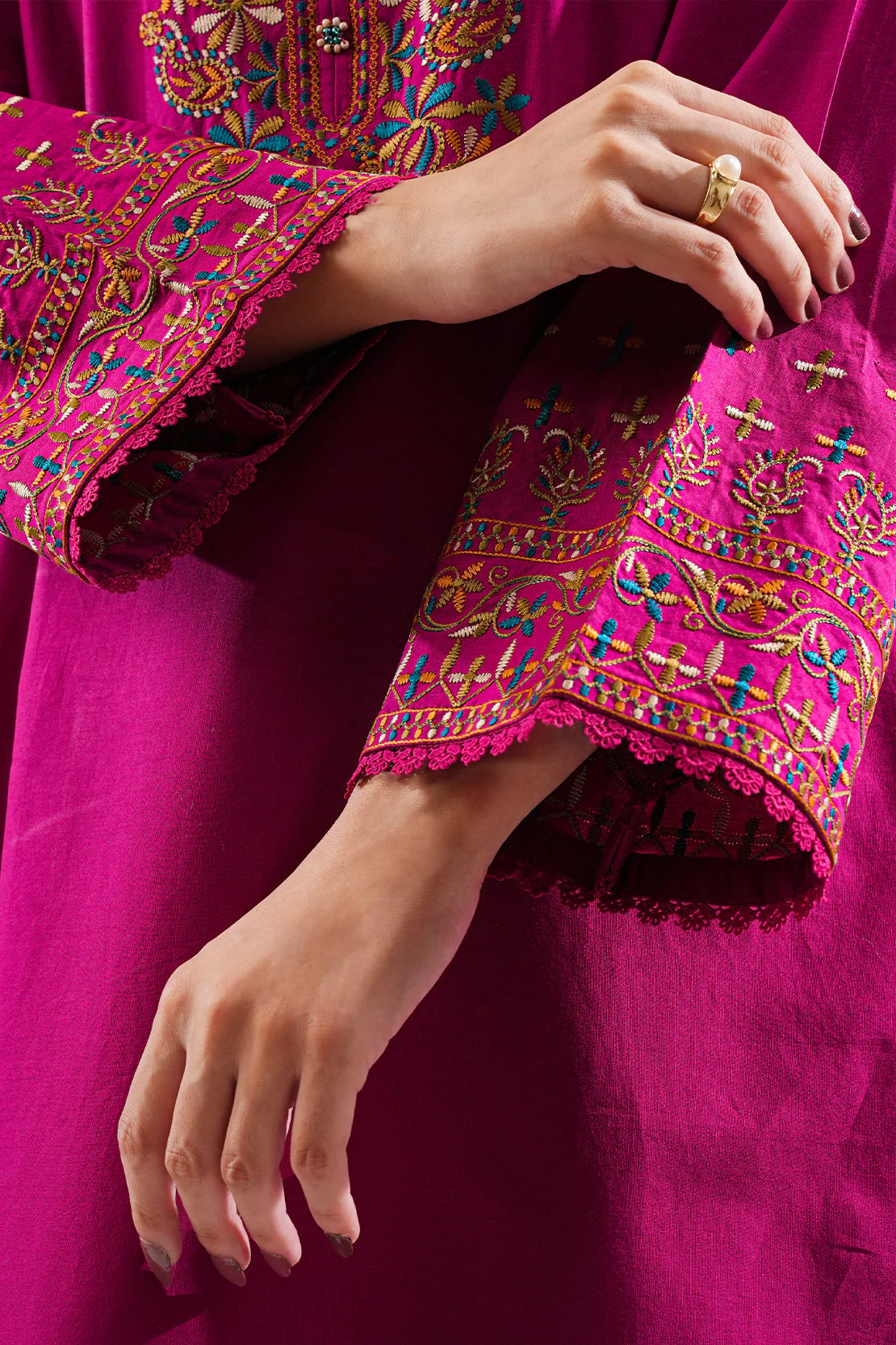 Solid Embroidered Cotton Stitched Shirt - Image 5