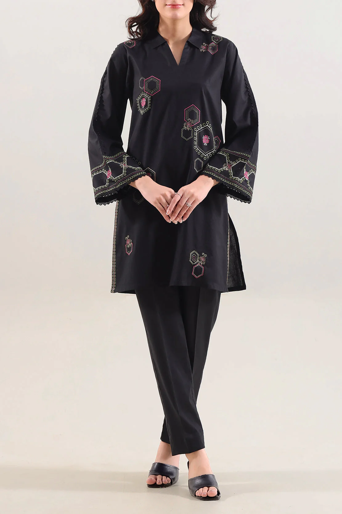 Solid Embroidered Cotton Stitched Shirt