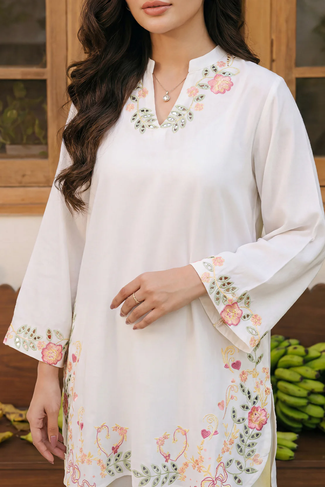 Solid Embroidered Cotton  Stitched Shirt - Image 3