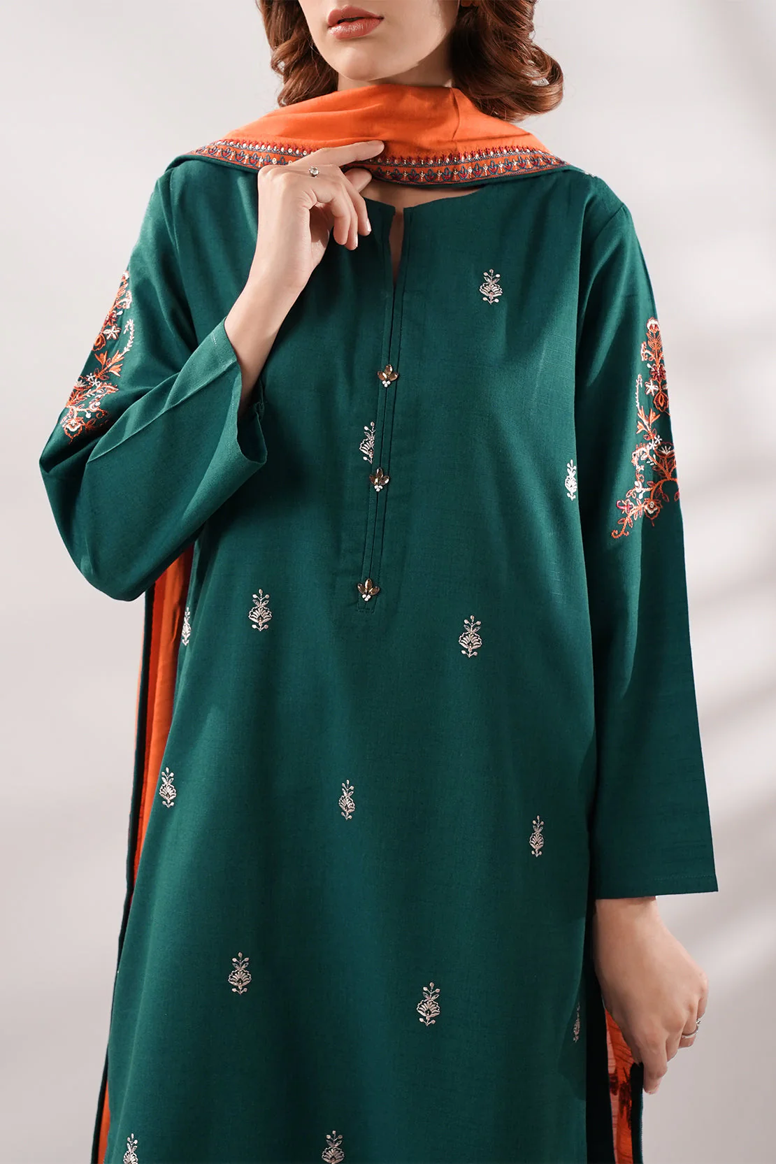 Solid Embroidered Cotton Viscose Stitched 2 Piece (Shirt/Trouser)