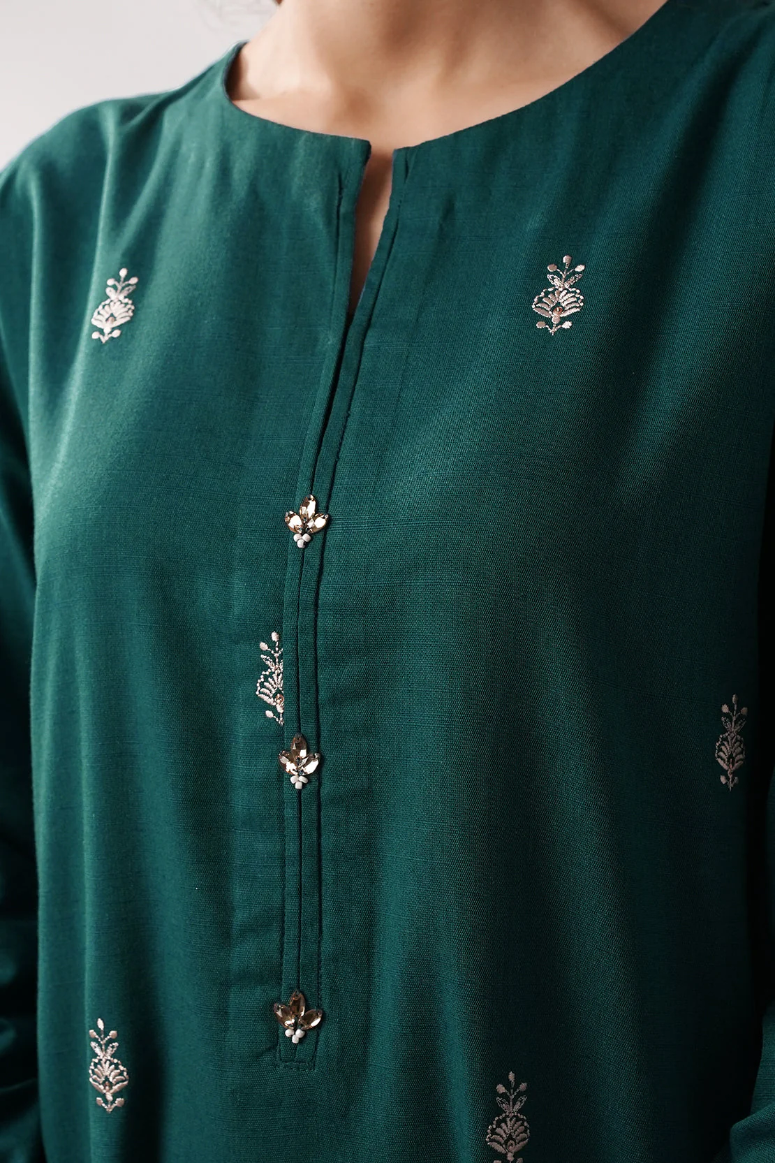 Solid Embroidered Cotton Viscose Stitched 2 Piece (Shirt/Trouser) - Image 11
