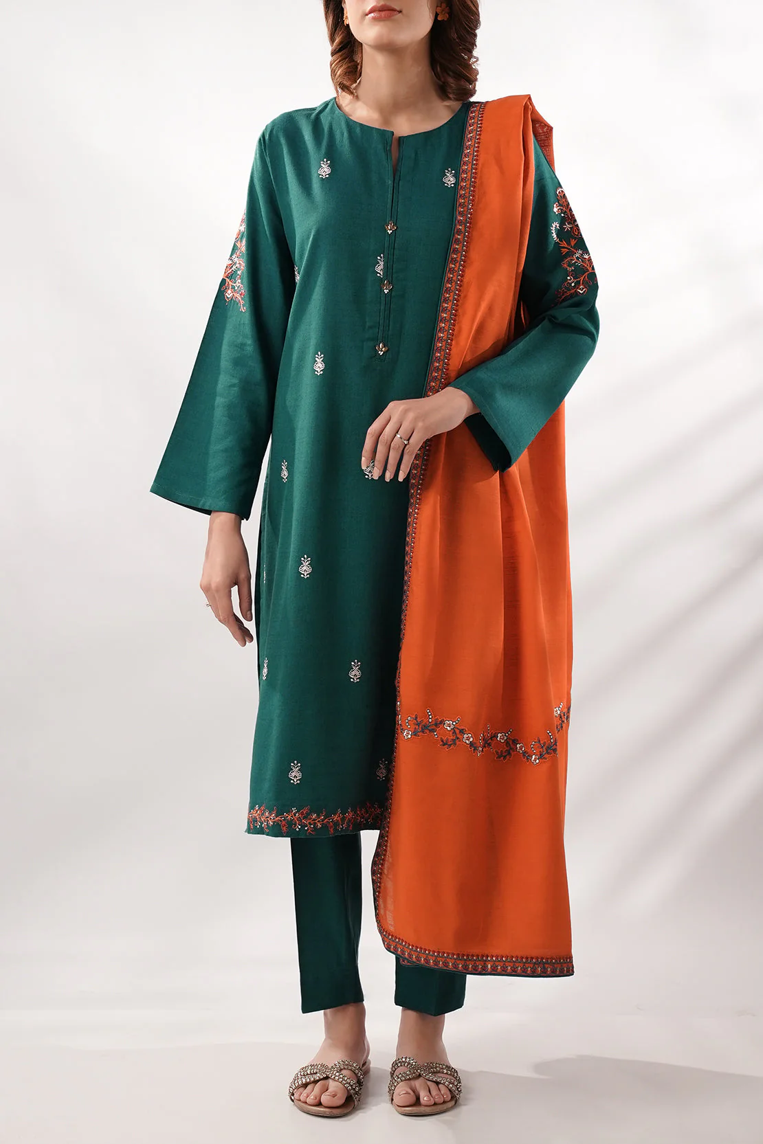Solid Embroidered Cotton Viscose Stitched 2 Piece (Shirt/Trouser) - Image 2