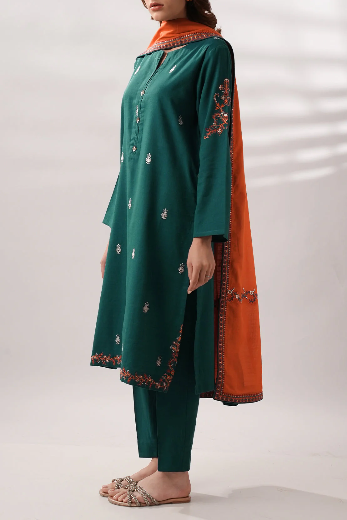 Solid Embroidered Cotton Viscose Stitched 2 Piece (Shirt/Trouser) - Image 5