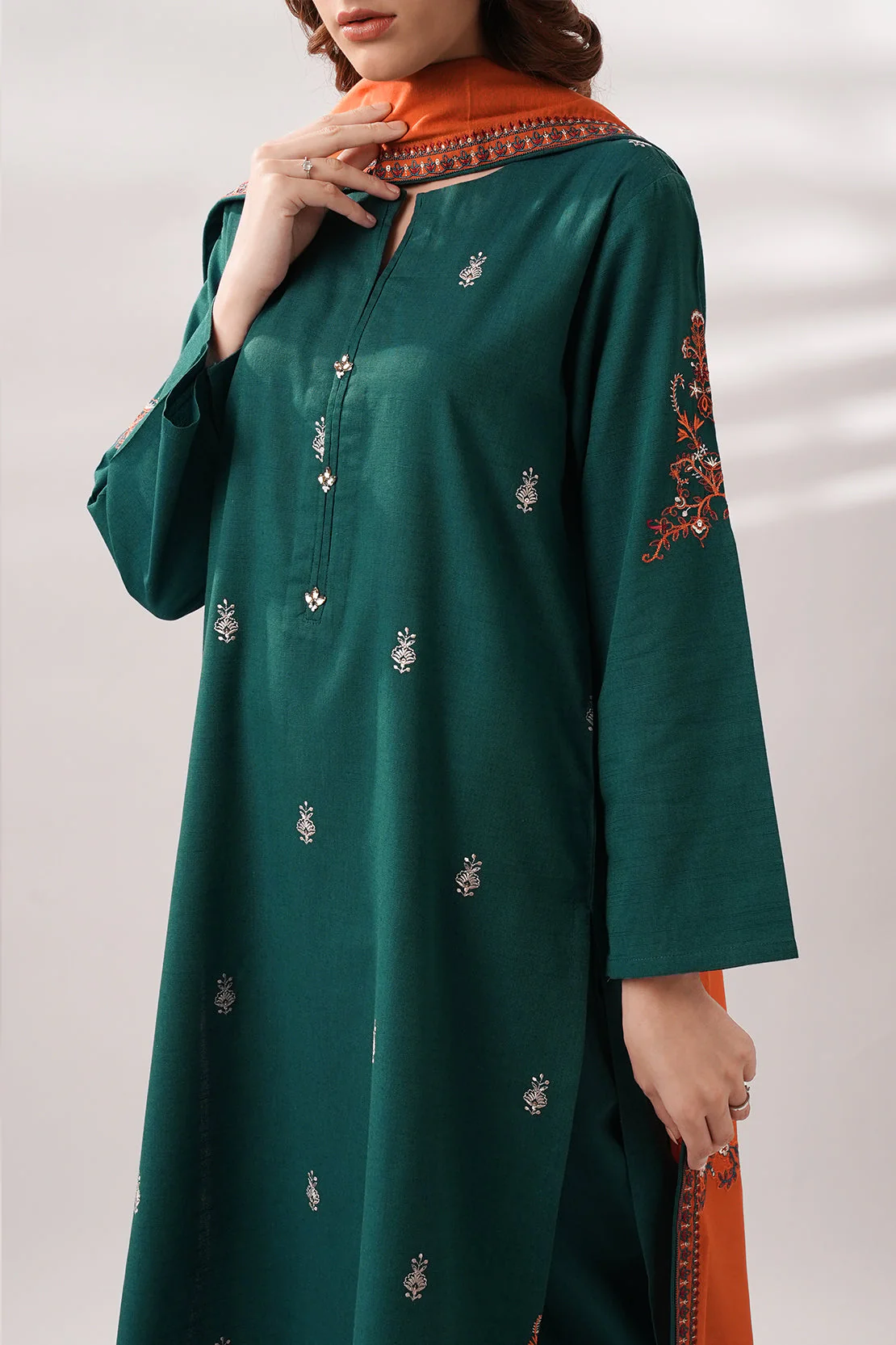 Solid Embroidered Cotton Viscose Stitched 2 Piece (Shirt/Trouser) - Image 8