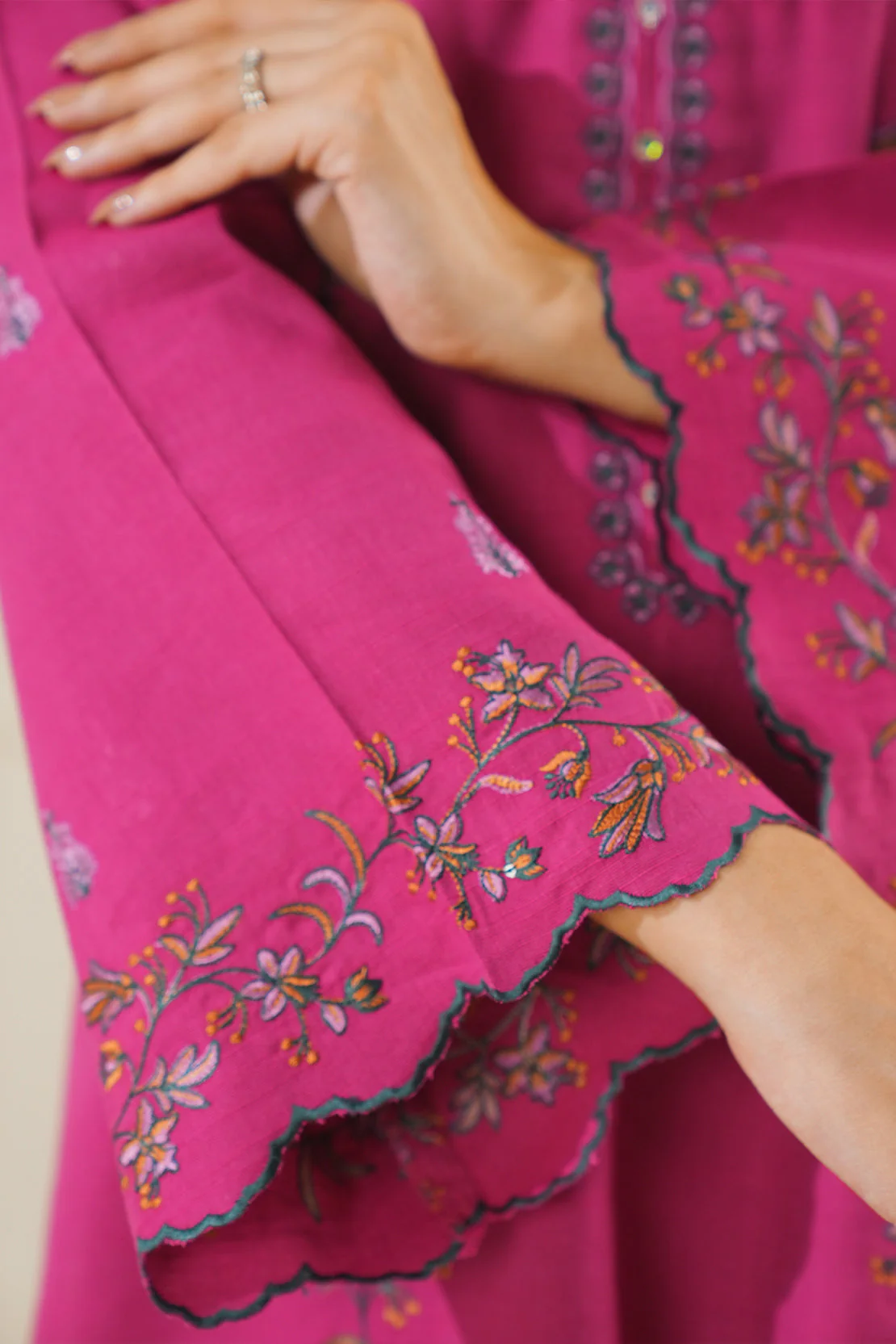 Solid Embroidered Cotton Viscose Stitched 2 Piece (Shirt/Trouser) - Image 3