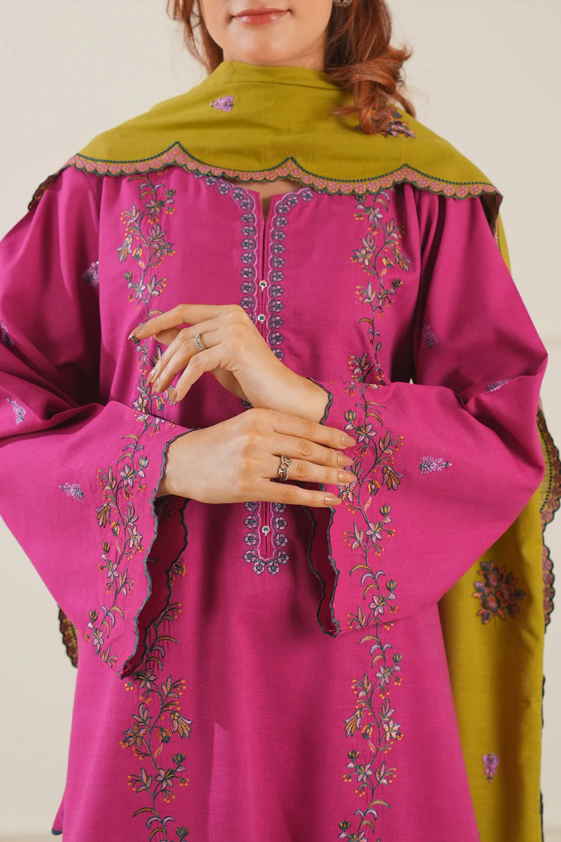 Solid Embroidered Cotton Viscose Stitched 2 Piece (Shirt/Trouser) - Image 4