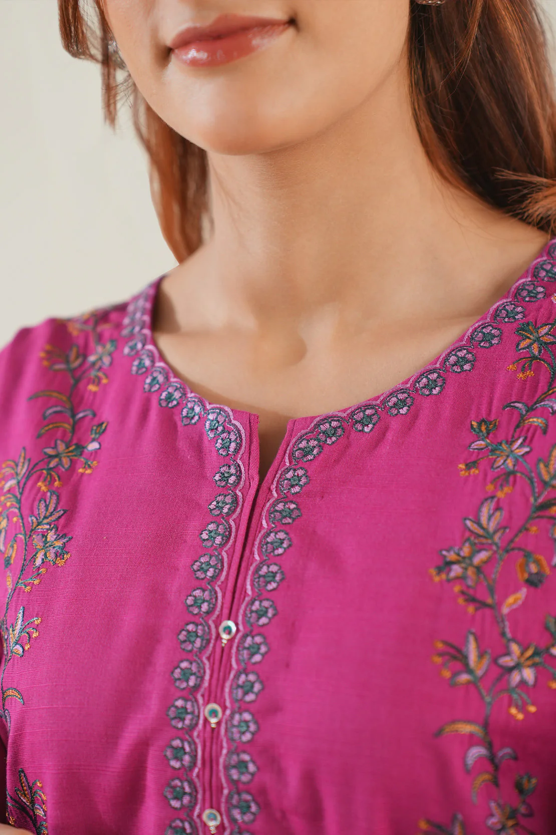 Solid Embroidered Cotton Viscose Stitched 2 Piece (Shirt/Trouser) - Image 5