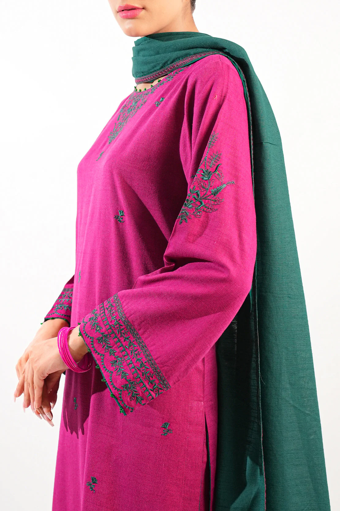Solid Embroidered Cotton Viscose Stitched 2 Piece (Shirt/Trouser) - Image 3