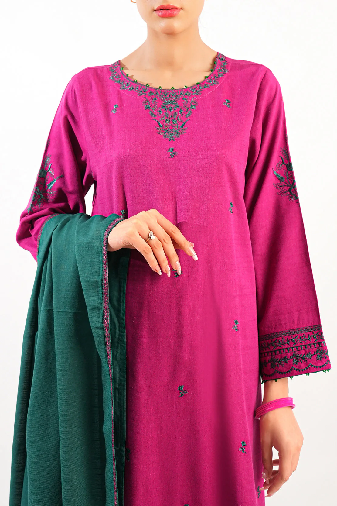 Solid Embroidered Cotton Viscose Stitched 2 Piece (Shirt/Trouser) - Image 4
