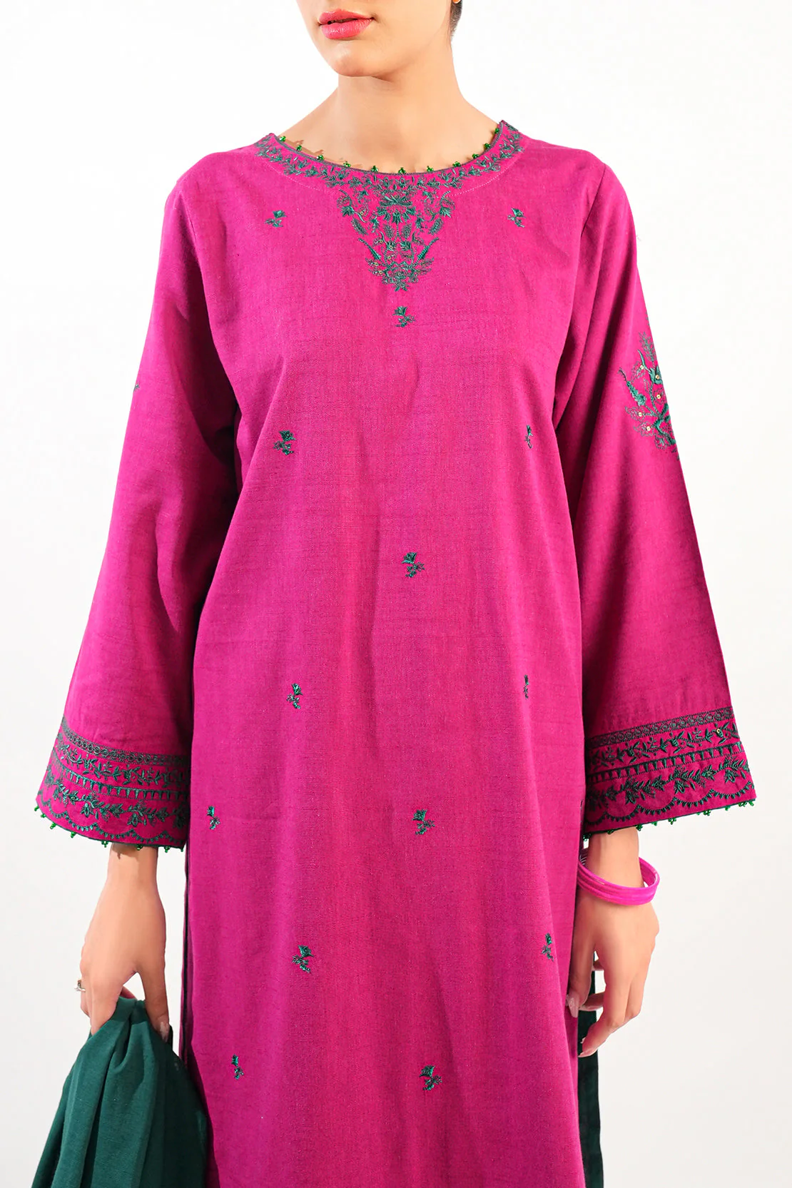 Solid Embroidered Cotton Viscose Stitched 2 Piece (Shirt/Trouser) - Image 5