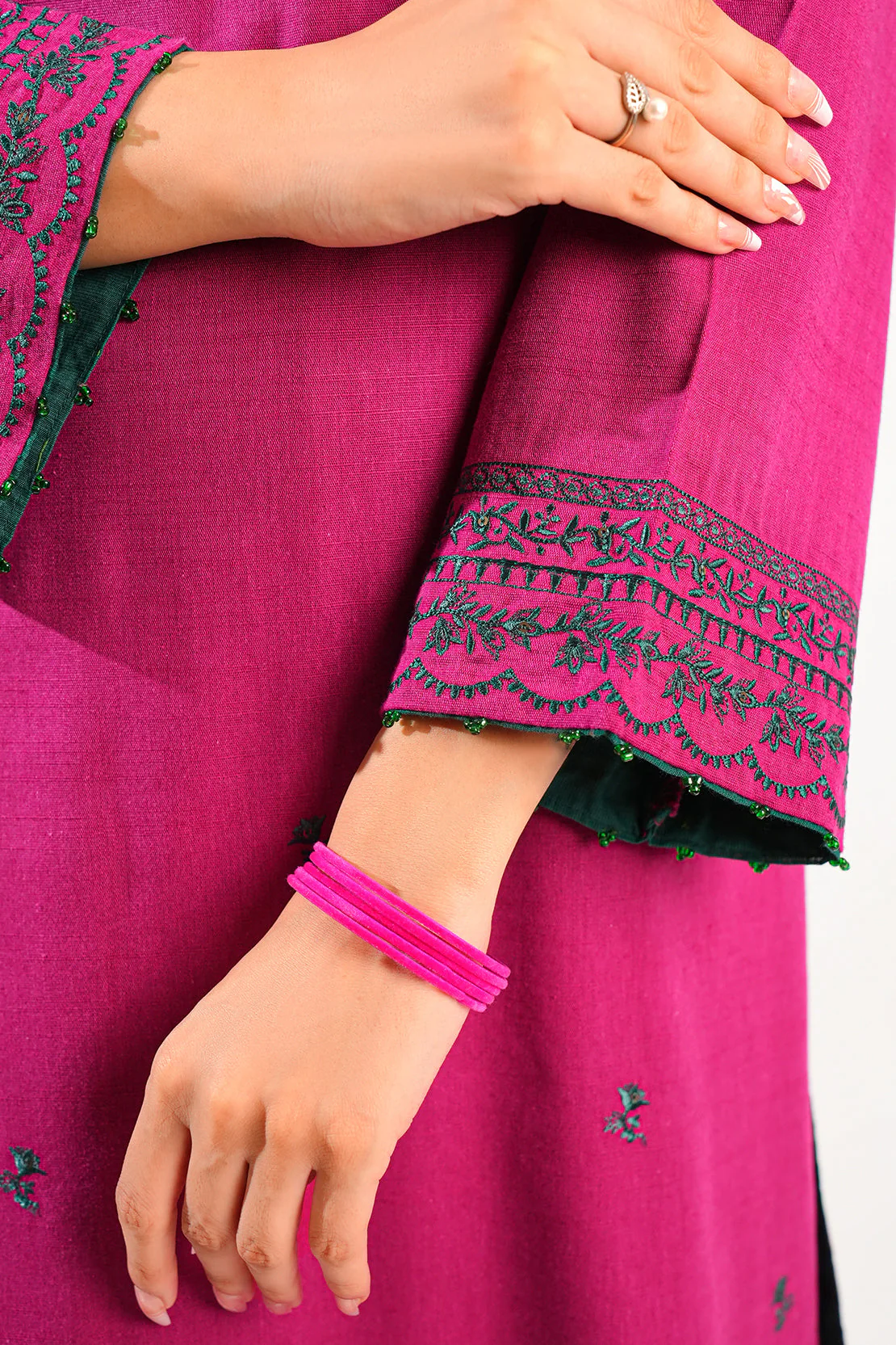Solid Embroidered Cotton Viscose Stitched 2 Piece (Shirt/Trouser) - Image 7