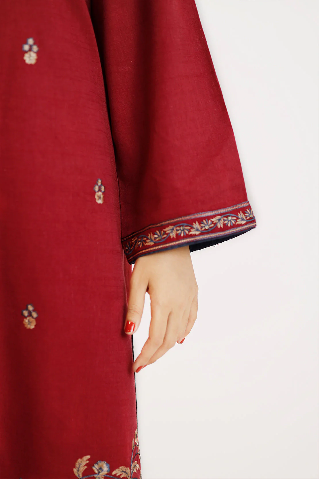 Solid Embroidered Cotton Viscose Stitched 2 Piece (Shirt/Trouser) - Image 5