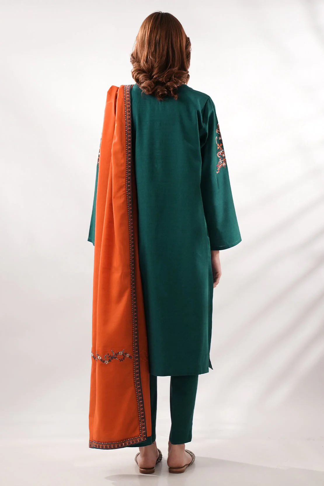 Solid Embroidered Cotton Viscose Stitched 3 Piece - Image 7