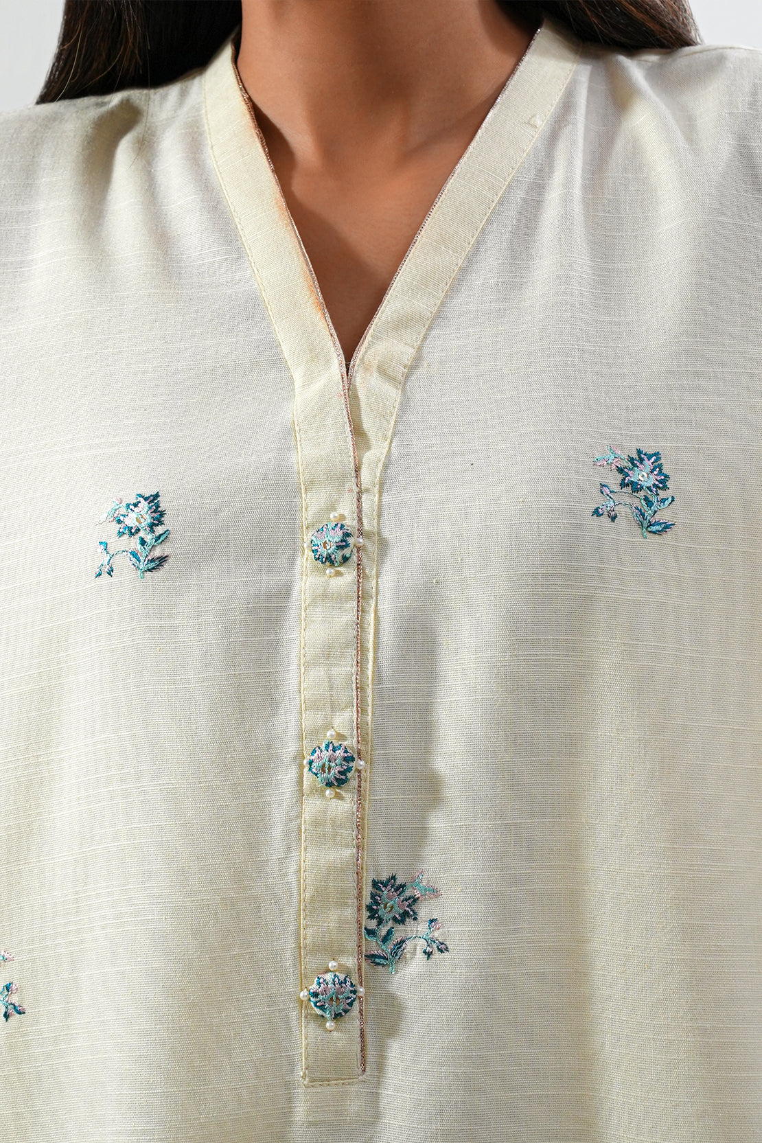 Solid Embroidered Cotton Viscose Stitched 3 Piece - Image 5