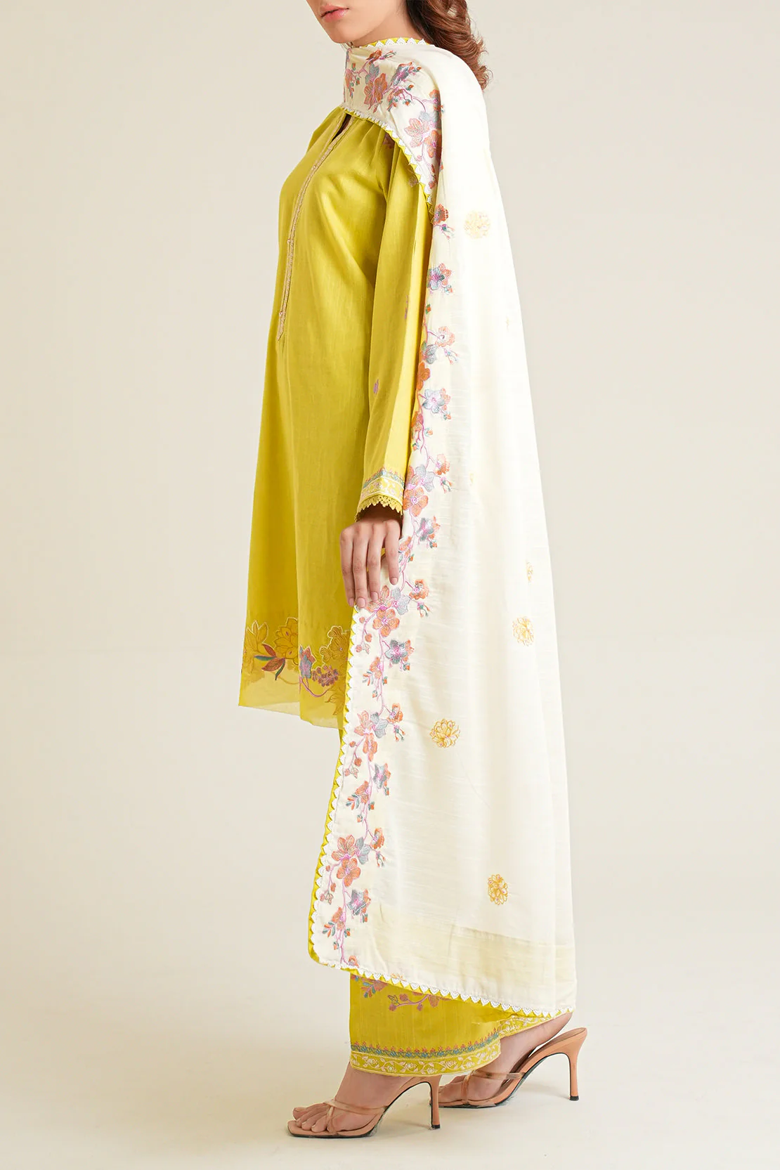 Solid Embroidered Cotton Viscose Stitched 3 Piece - Image 3