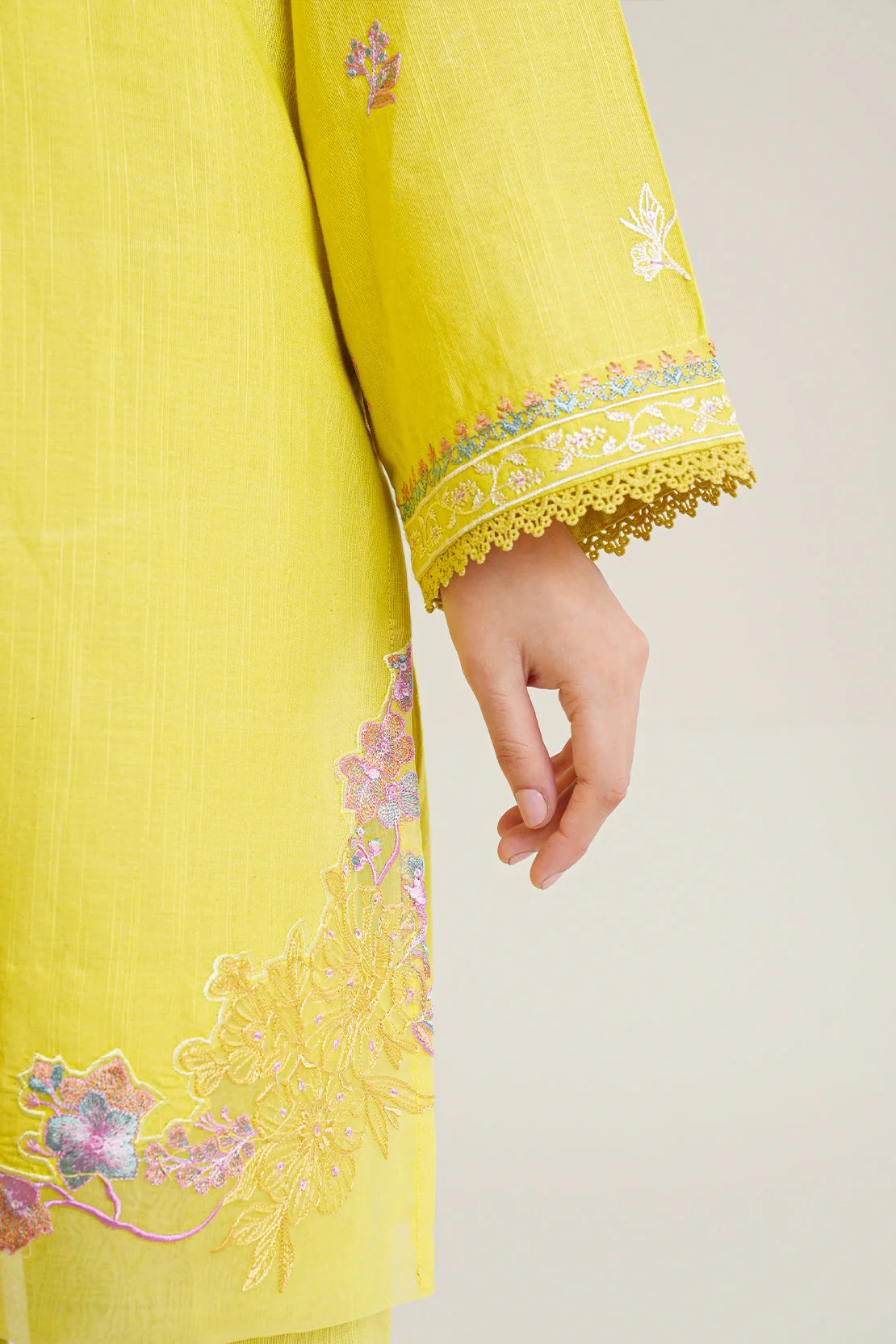 Solid Embroidered Cotton Viscose Stitched 3 Piece - Image 5