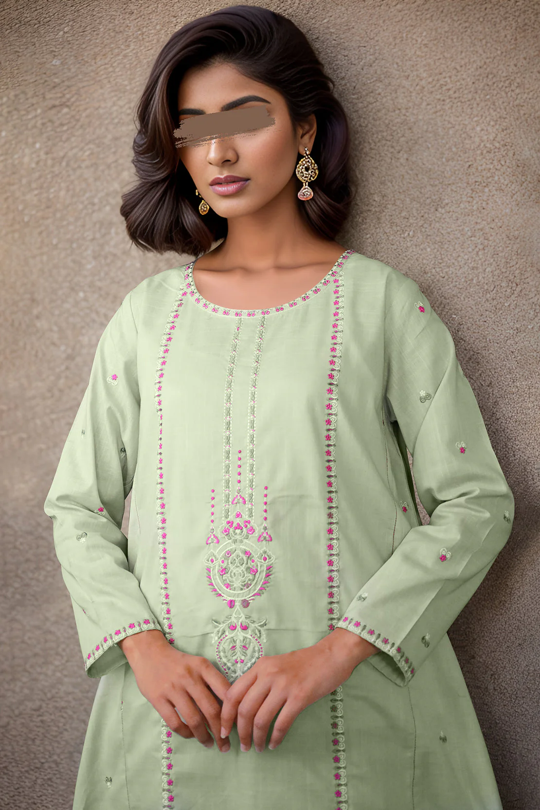 Solid Embroidered Cross Hatch Stitched 2 Piece (Shirt/Trouser) - Image 2