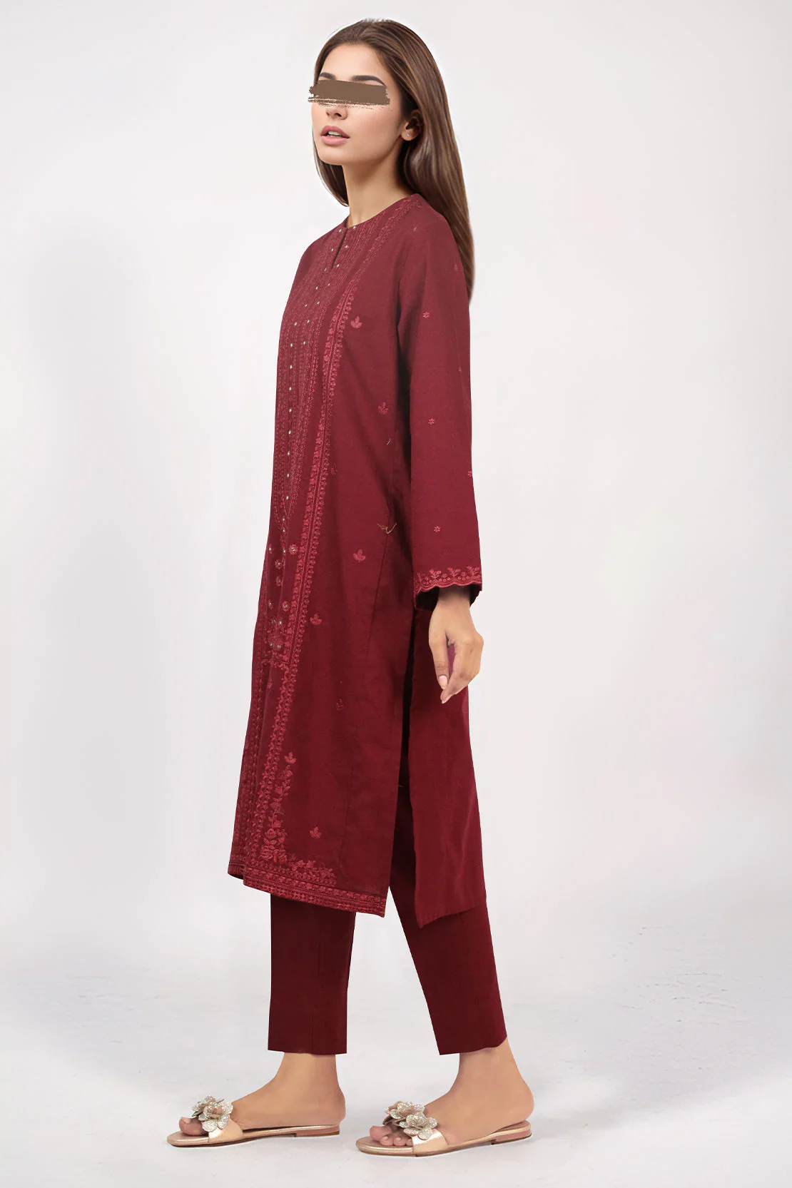 Solid Embroidered Cross Hatch Stitched 2 Piece (Shirt/Trouser) - Image 2