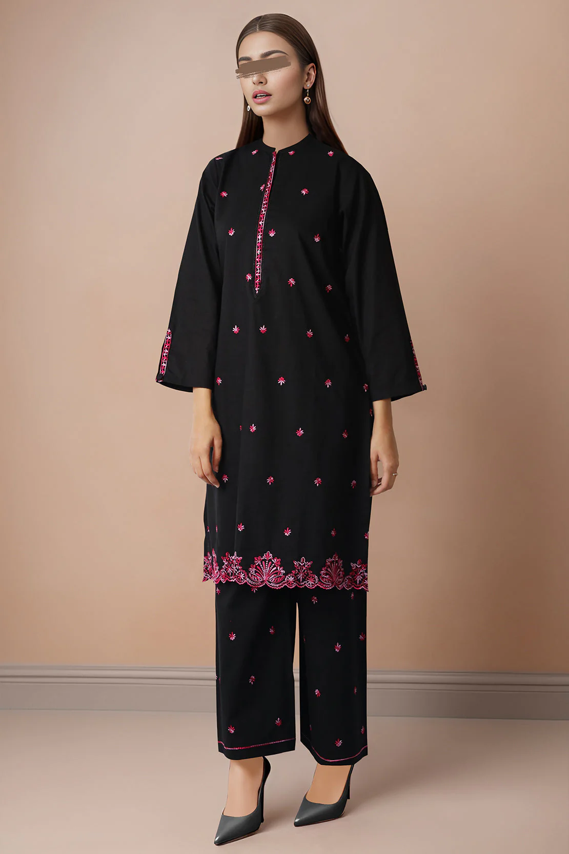 Solid Embroidered Cross Hatch Stitched 2 Piece (Shirt/Trouser)