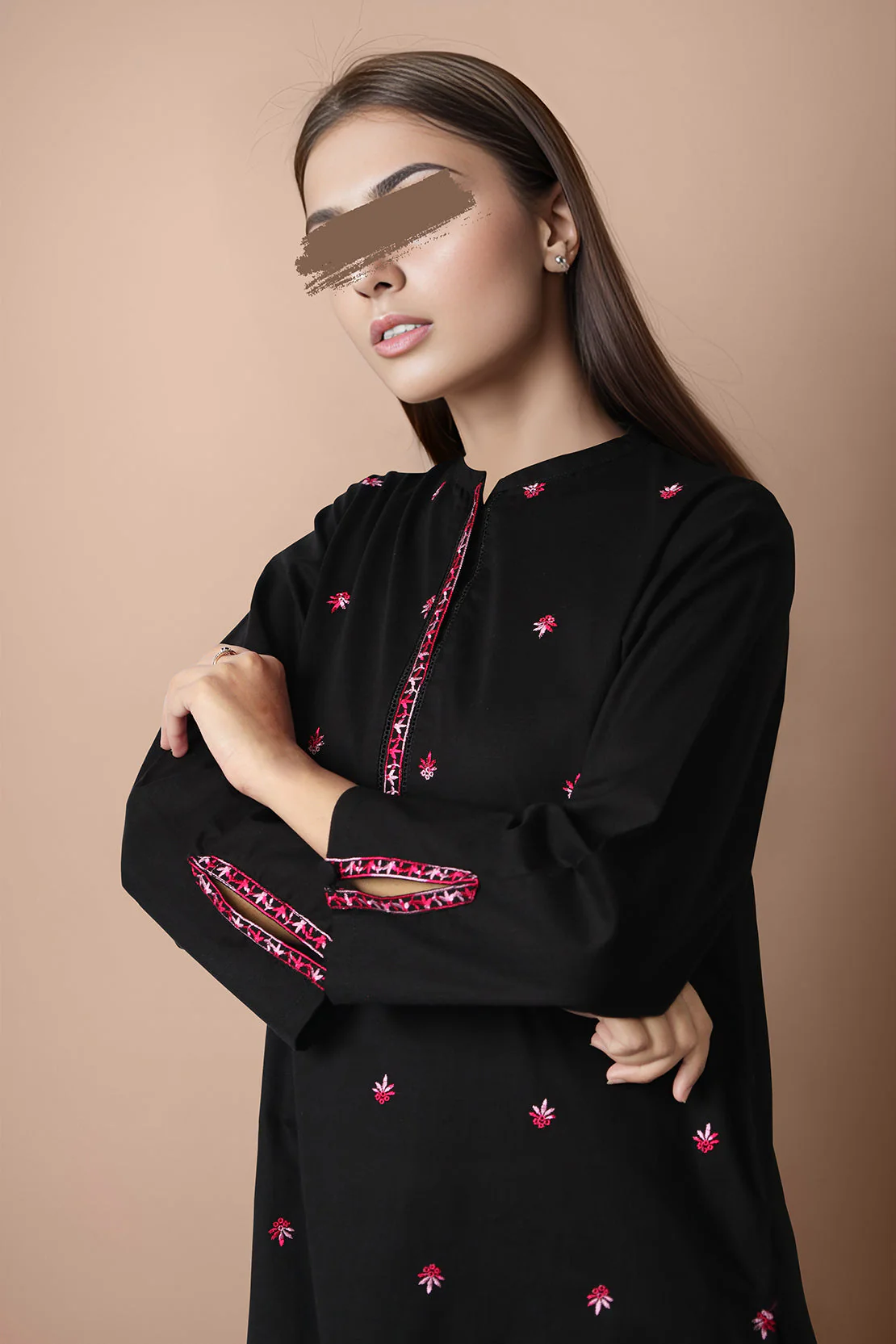 Solid Embroidered Cross Hatch Stitched 2 Piece (Shirt/Trouser) - Image 2