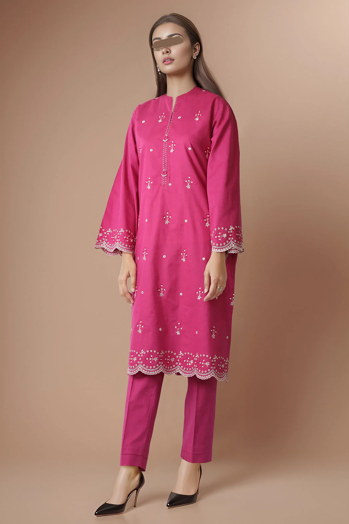 Solid Embroidered Cross Hatch Stitched 2 Piece (Shirt/Trouser)