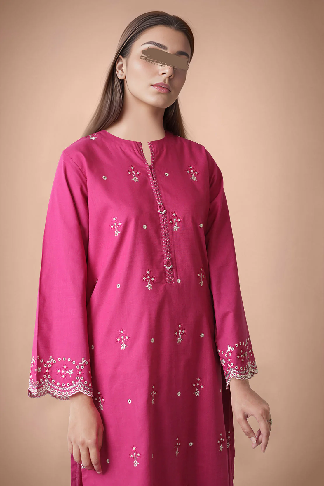 Solid Embroidered Cross Hatch Stitched 2 Piece (Shirt/Trouser) - Image 2