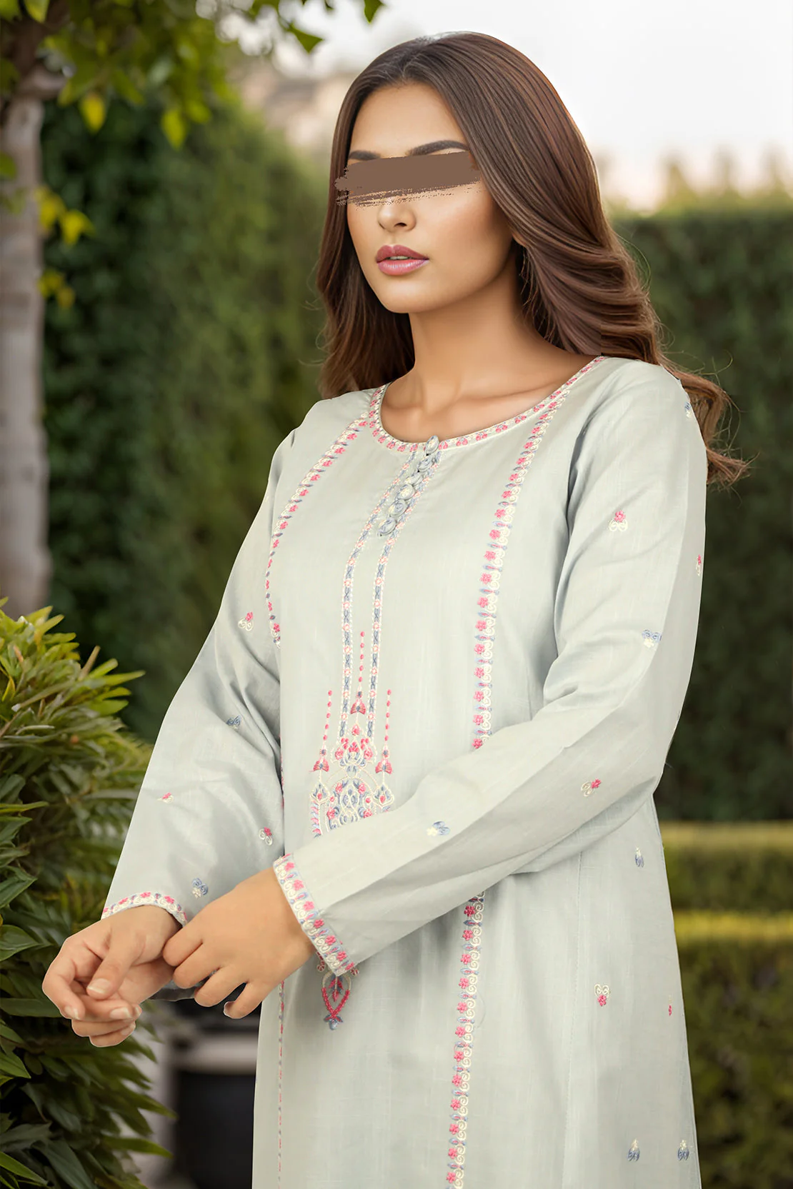 Solid Embroidered Cross Hatch Stitched 2 Piece (Shirt/Trouser) - Image 2