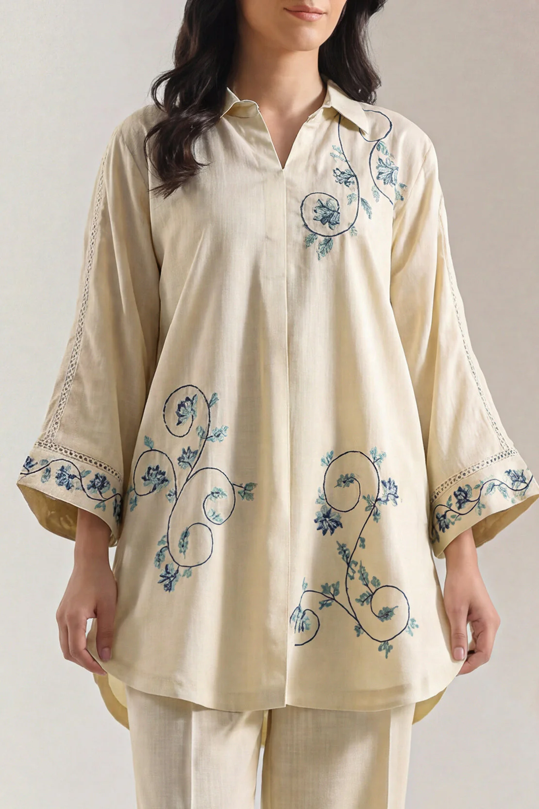 Solid Embroidered Cross Hatch Stitched 2 Piece (Shirt/Trouser) - Image 3