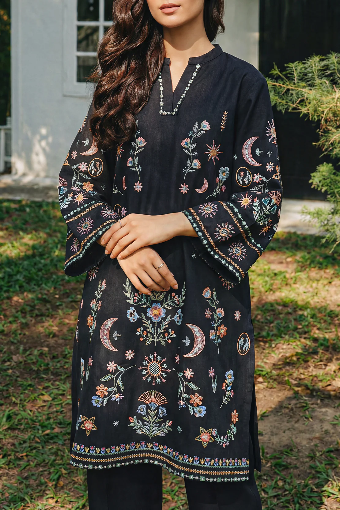 Solid Embroidered Cross Hatch Stitched 2 Piece (Shirt/Trouser) - Image 2